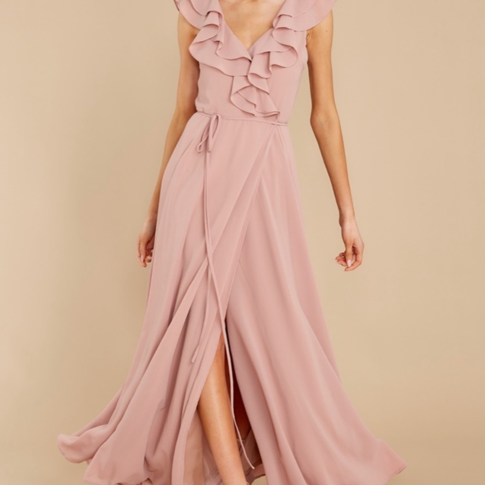Blush wrap maxi dress red dress boutique